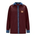 thumbnail image 3 of OGLCCG Women's Denim Patchwork Button Down Shirts Dressy Loose Long Sleeve Lapel Collar Corduroy Tops Casual Lightweight Business Work Blouse,M,Wine, 3 of 5