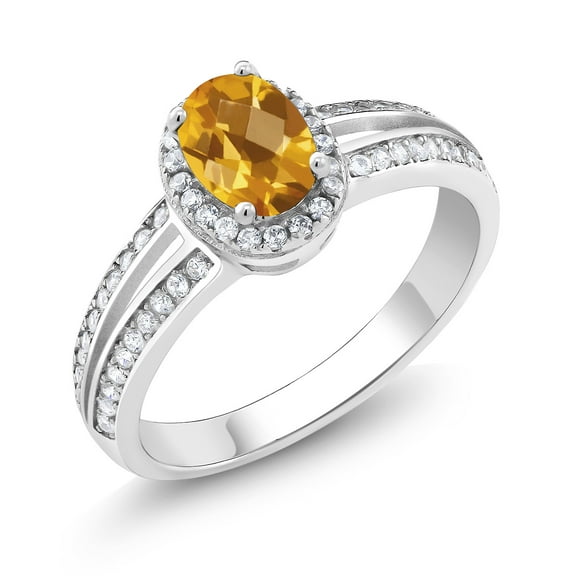 Gem Stone King 1.33 Ct Oval Checkerboard Yellow Citrine 925 Sterling Silver Ring (Size 9)