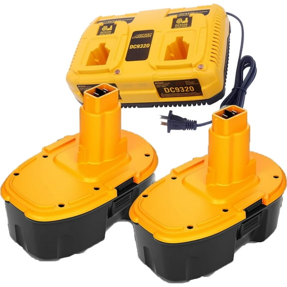 2Pack 18V 4500mAh DC9096 Replacement Battery Compatible with Dewalt 18 Volt DC9099 DW9098 DW9099 DW9095 DW9096 DE9039 and DC9320 Dual Port Charger for 7.2-18V Ni-Cad Ni-Mh Battery