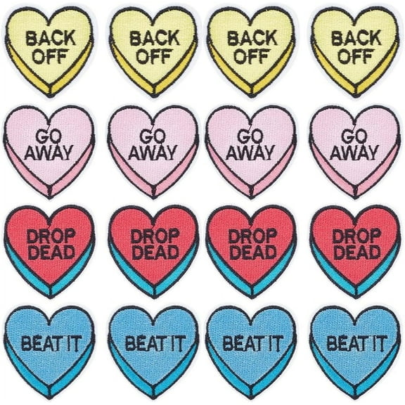 1Box 16Pcs 4 Colors Heart Computerized Embroidery Cloth Iron on Patches Stick On Patch Costume Accessories Appliques Mixed Color 53x51x1.5mm 4pcs/color