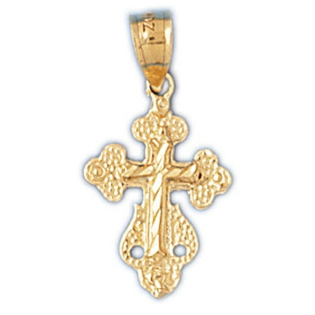 14K Yellow Gold Budded Cross Pendant - 25 mm
