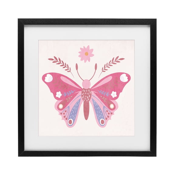 Stupell Industries Bohemian Folk Butterfly in Pink Black Framed Print Under Glass, 13 x 13, by Kim Allen