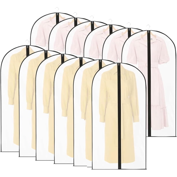 12pcs Fundas Ropa Armario, Protectores de Ropa Transparente Anti-Polvo y Transpirable con Cremallera para almacenamiento Vestidos Largos, Trajes, Abrigos, Blusas (Borde negro,