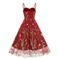 thumbnail image 5 of Brglopf Womens Floral Embroidery Sheer Mesh Dresses Spaghetti Strap Vintage Cocktail Party Dress Wedding Prom Evening Swing Dress Red S, 5 of 7
