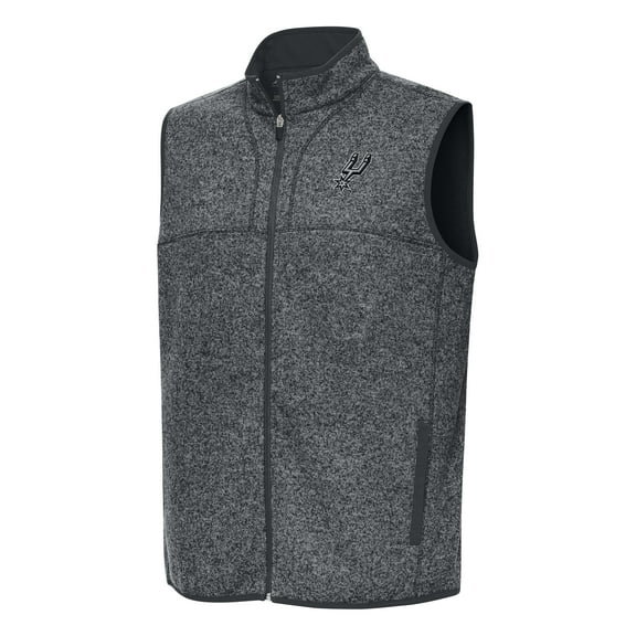 Men's Antigua Heather Charcoal San Antonio Spurs Fortune Full-Zip Vest