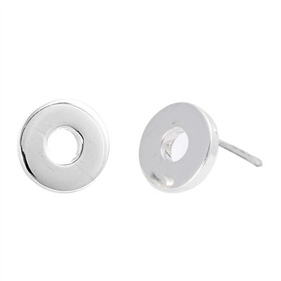 Flat Cutout Circle Donut .925 Sterling Silver Round Open Stud Earrings Jewelry Female Unisex