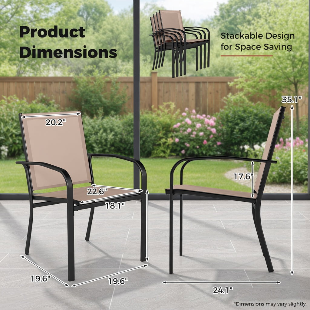 Hommoo 2-Pack Outdoor Dining Chairs, High-Back Metal Patio Chairs with Ergonomic Lumbar Support, Stackable & Weather-Resistant Fabric, Light Brown