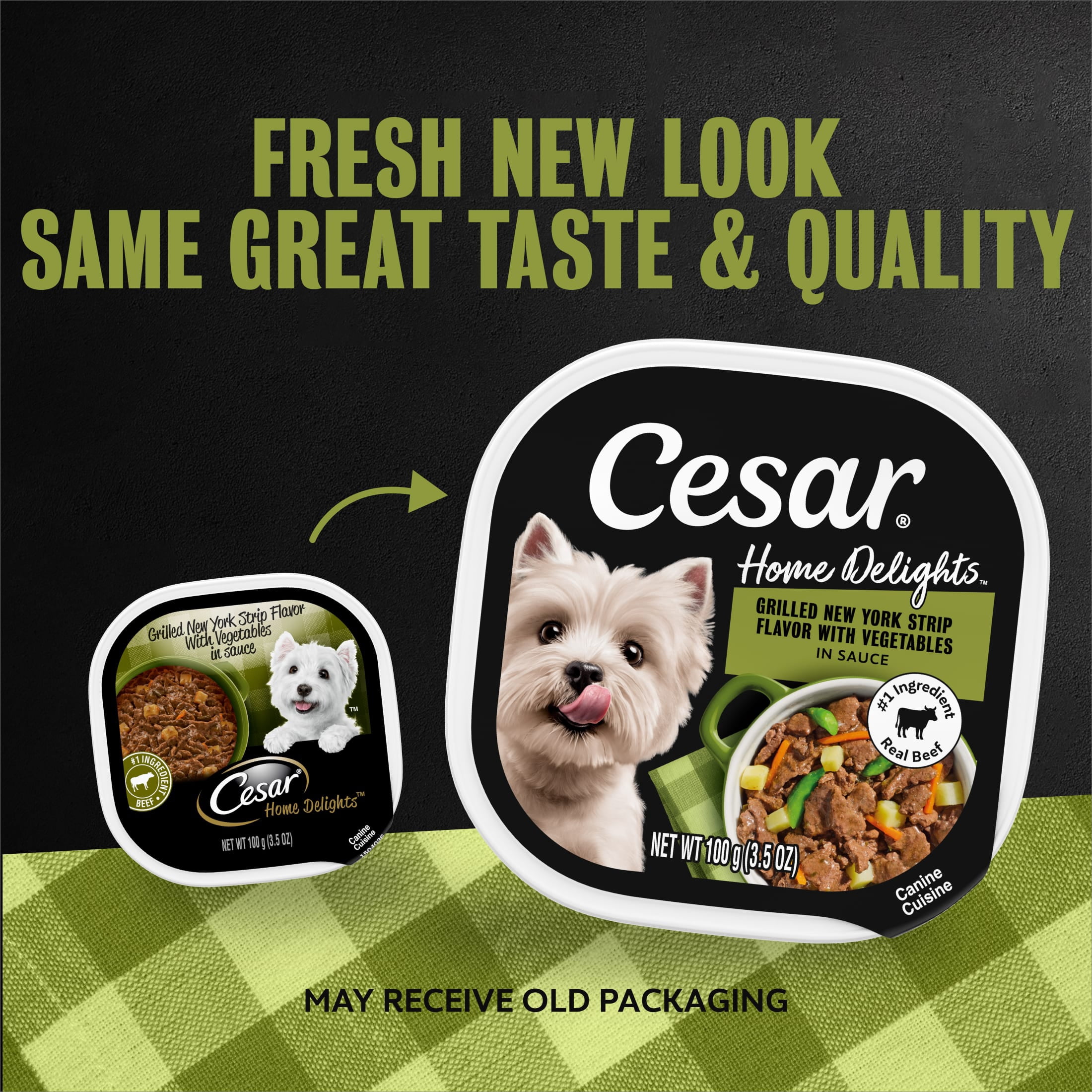 (4 pack) Cesar Home Delights Adult Wet Dog Food, Grilled New York Strip Flavor with Vegetables in Sauce, 24 Count