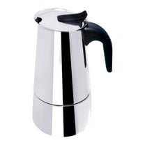 Bene Casa stainless-steel 6-cup espresso maker with black handle, contemporary design espresso maker, - 6 Cup