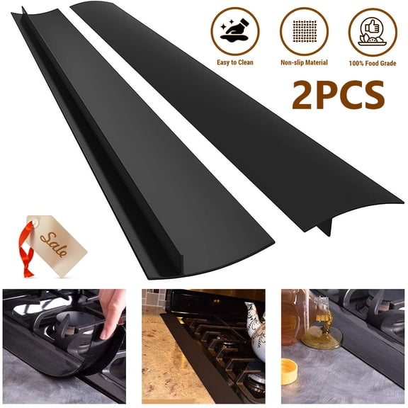 Silicone Stove Counter Gap Cover 21", Easy Clean Gap Filler Sealing Spills Between Kitchen Counter, Appliances,Stovetop, Oven, Washing Machine, Washer, Dryer Set of 2 (Black)