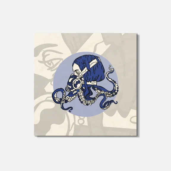 Steam Punk Octopus Girl Animal 4'' X 4'' Square Wooden Coaster