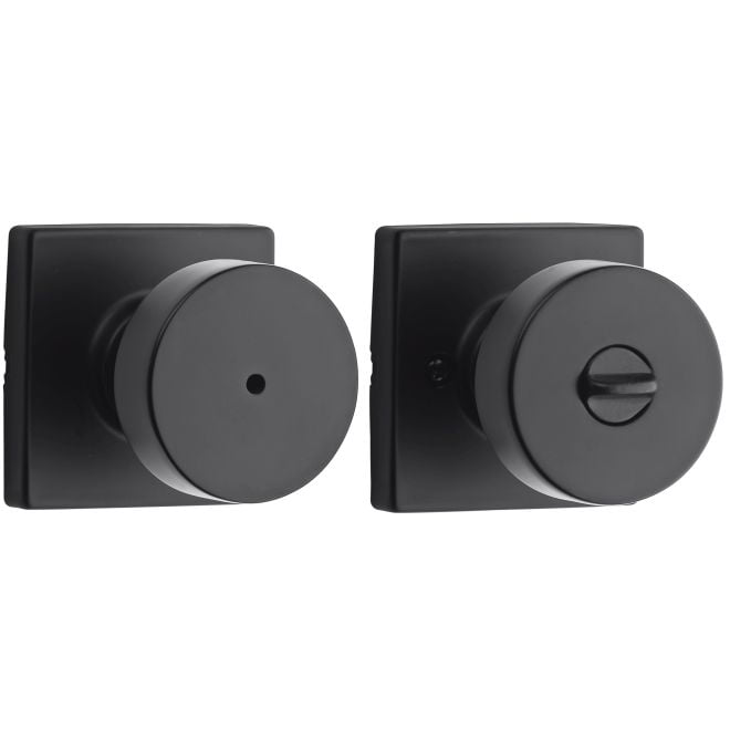 Kwikset Pismo Knob with Square Rose Privacy Door Knob in Iron Black