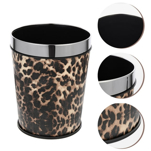 SASABAXI Trash Can Small Waste Basket For Bathroom Leopard Pattern Stainless Steel 13L 1Pcs