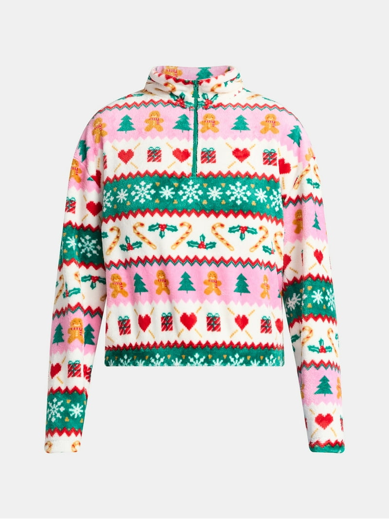 No Boundaries Christmas Quarter Zip Mock Neck Plush Top with Long