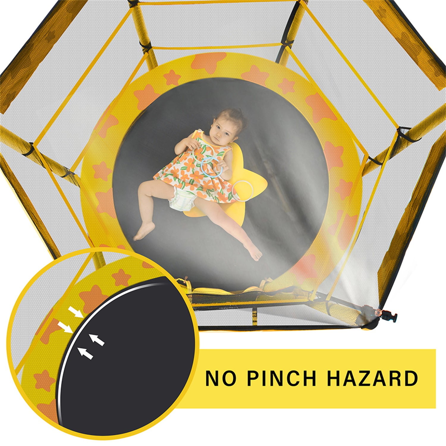 Private Jungle 55 InchTrampoline for Kids, Mini Trampoline with Enclosure Net and with Water Sprinkler for Toddler Exercise Birthday Gifts - Yellow