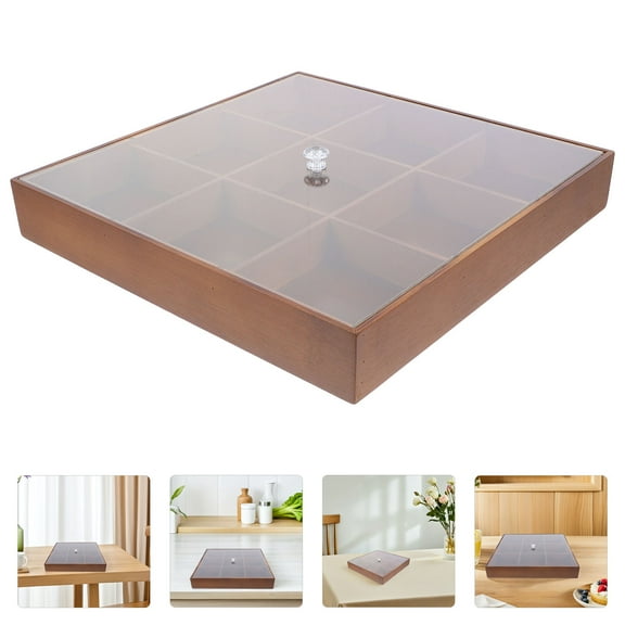 Raindrops Decorative Tea Bag Organizer Box 9-Compartment Wooden Tea Storage Chest with Clear Lid for Tea Bags Dry Fruits Kitchen Countertop Organization