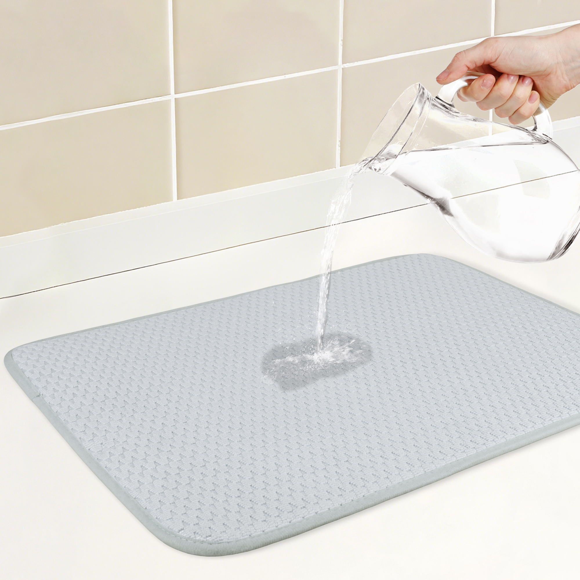 Unique Bargains Microfiber Kitchen Drying Mat with Lanyard Gray 19.7*15.0 inch