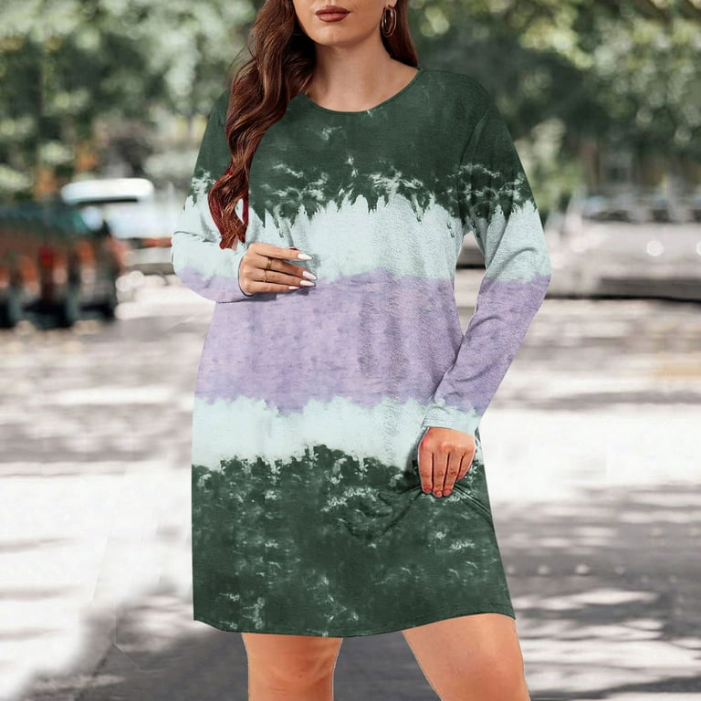 Fall Saving! HVOBTTY Women's Elegant T-Shirt Dress, Fall Casual Dresses for  Women, Women's Casual Print Oversized Crew Neck Long Sleeve Loose Midi ...
