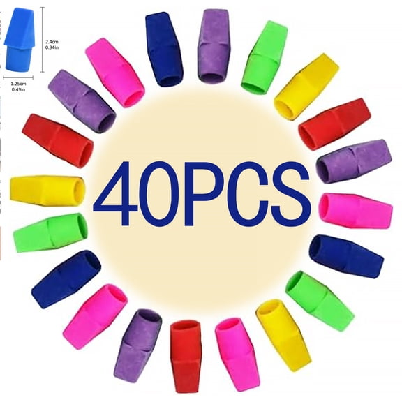 Pencil Top Erasers 40PCS Eraser Tops for Pencils Cap Erasers Set Random Color Soft Rubber Eraser Caps for School Classroom Office Kids Students