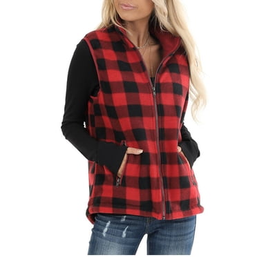 Womens Open Front Color Block Lapel Sleeveless Plaid Pockets Vest Cardigan