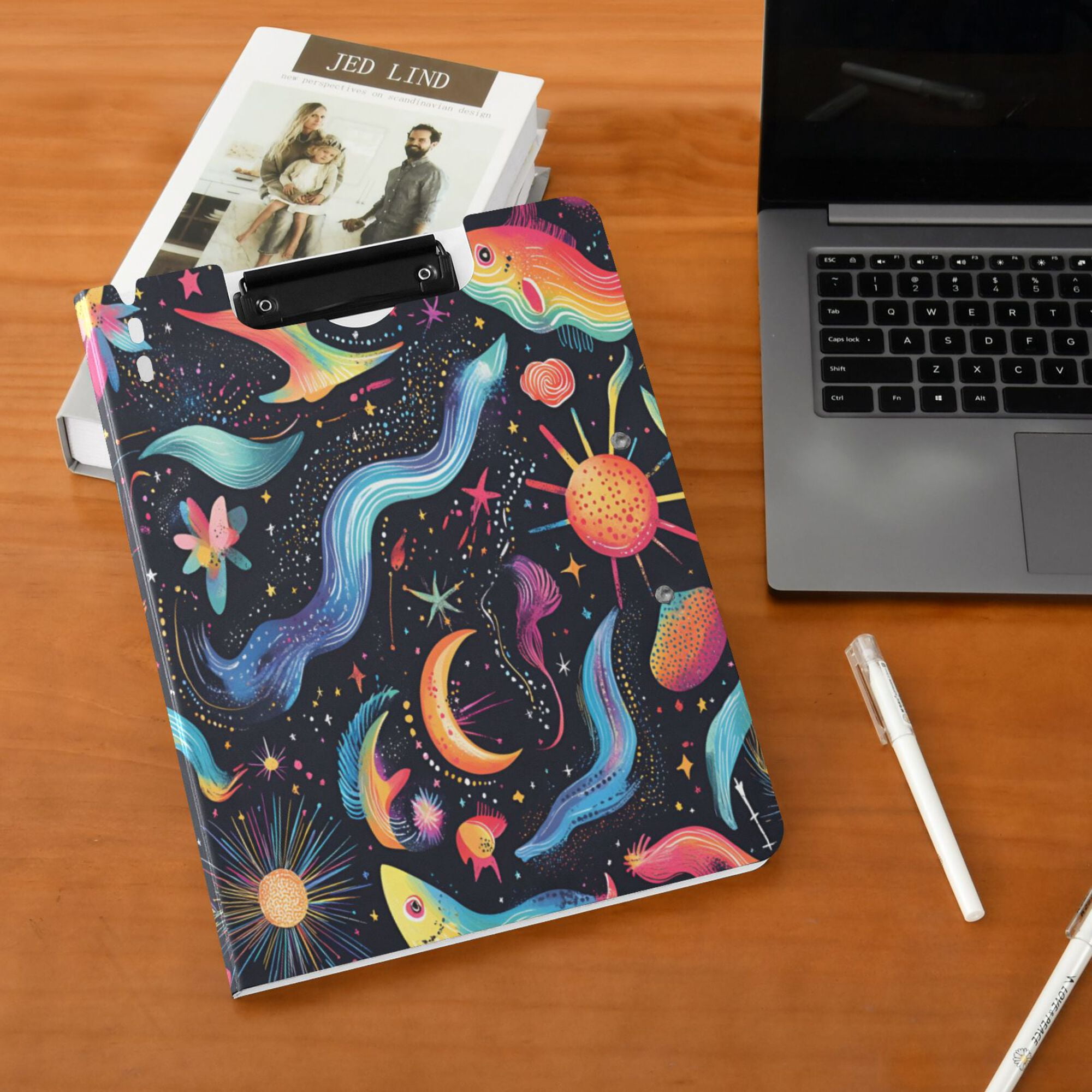 FORMRS A4 Clipboard Folder with Pen Holder Horizontal Foldable School Office Binder, Zodiac Stars