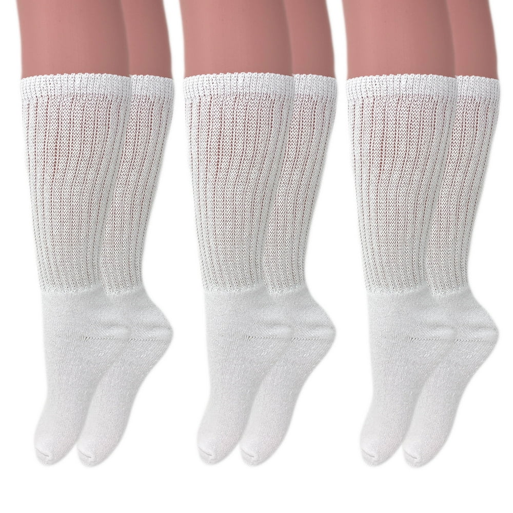 AWS/American Made - Long Cotton Cushion Crew Socks 3 Pairs White Casual ...