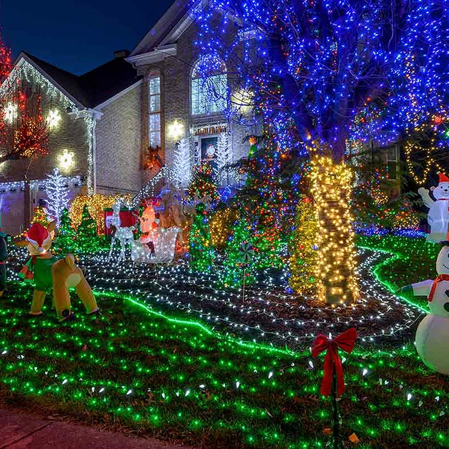 KAZOKU Christmas Light Outdoor 380 LED 33FT Waterproof Fairy String Lights  Green Wire Outdoor Christmas Lights Remote Control 11 Lighting Modes House