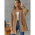 thumbnail image 3 of Women'S Long Sleeve Sweaters Coat Loose Knit Cable Open Front Cardigan Outerwear Coat with Pockets Camel Color L, 3 of 5