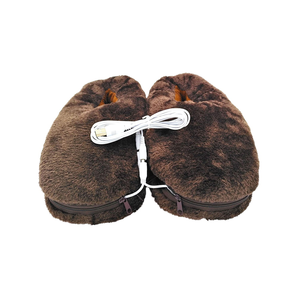 1 Pair Foot Warmer Electric Shoes Plush Warming Slipper USB Feet Heating Winter 