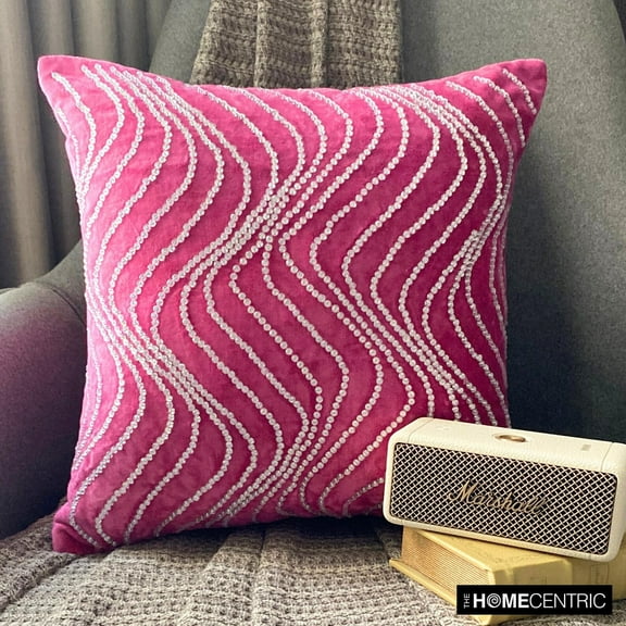 Fuchsia Pink Shams, Rhinestones Crystal Waves Bling Pillow Shams, 24x24 inch (60x60 cm) Pillow Sham, Square Velvet Pillow Shams, Modern Pillow Shams, Abstract - Crystal Twist