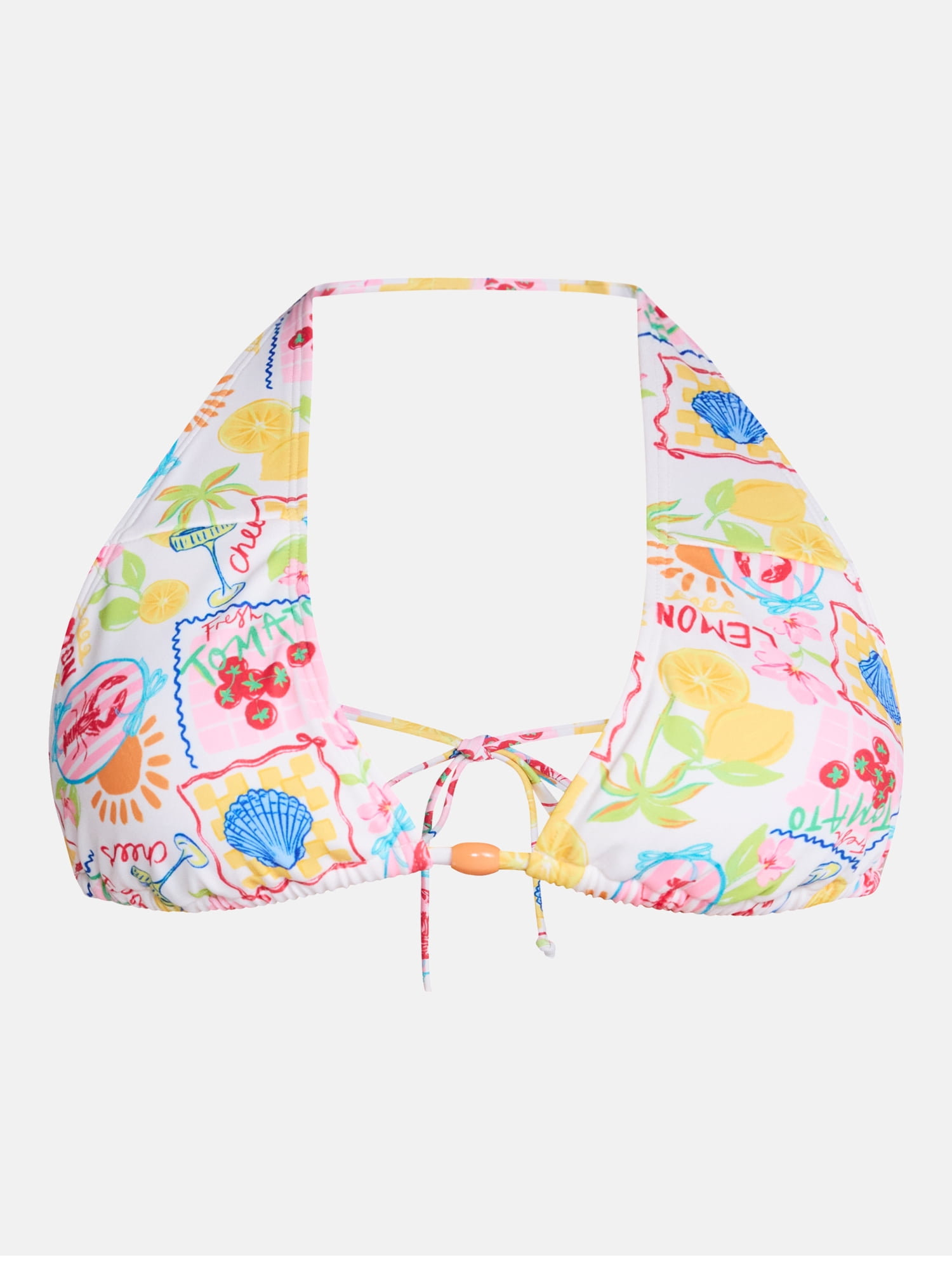 No Boundaries Multi Fruit Print Halter Bikini Swim Top, Women's XXS-XXL