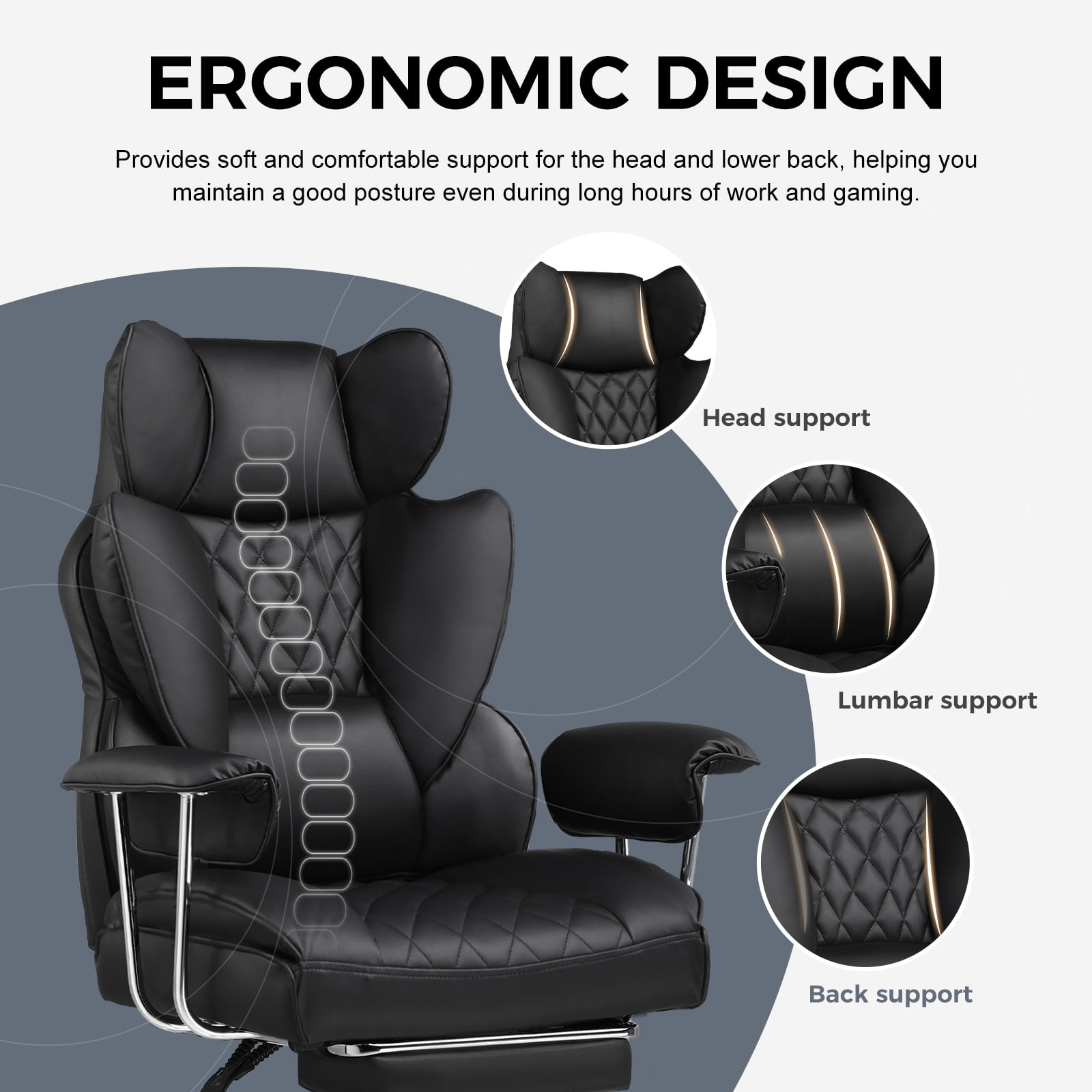 EXRACING Ergonomic Big and Tall PU Leather Gaming Chair with Footrest, Black