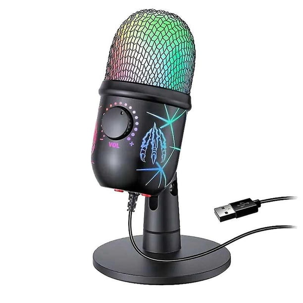 Micrófono de condensador USB, micrófono RGB, cable para juegos, grabación en vivo, estudio de transmisión Micrófono para juegos de deportes electrónicos para computadora portátil