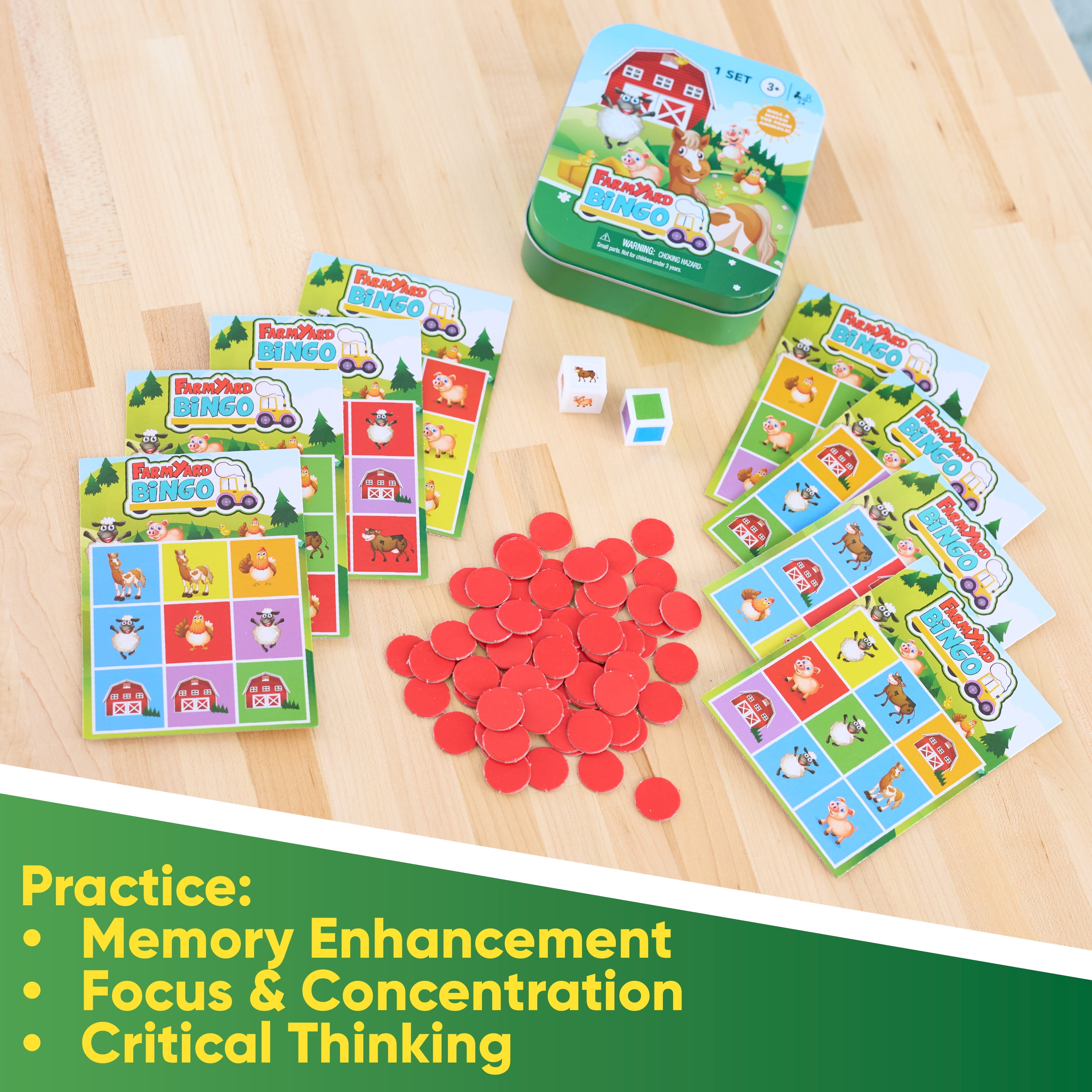 Just Play Farmyard Bingo Travel Game Tin, Kida Ages 3 and up (Walmart Exclusive)