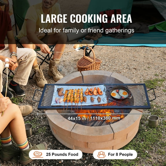 KFFKFF 44" Rectangle Cooking Grate X-Marks Heavy-Duty Steel Fire Pit Grill Grate