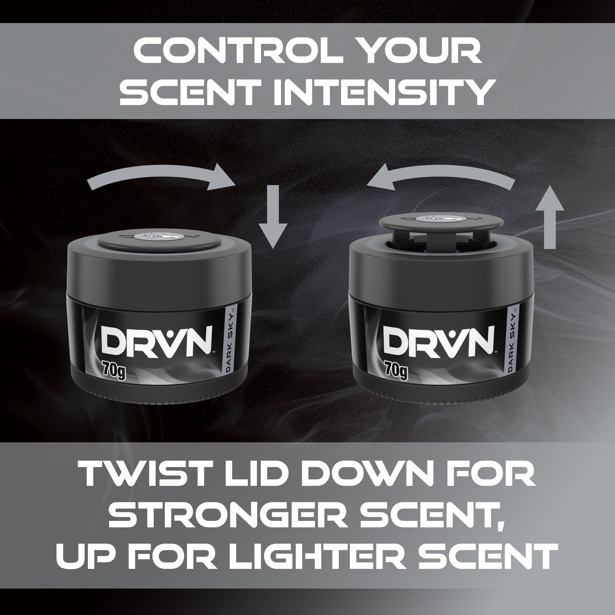 DRVN Gel Can Car Air Freshener (Dark Sky Scent), Blend of Zesty Citrus Notes with Smooth, Woody Sandalwood Lasting 30 Days
