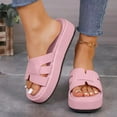 thumbnail image 2 of Women's Slippers Wedge Thick Sole Sandals Women Outdoor Open Toe Slip-on Solid Color Slides Women Footwear Beach Sandal Casual Wear Vacation Daily Shoes Pink 5.5, 2 of 5
