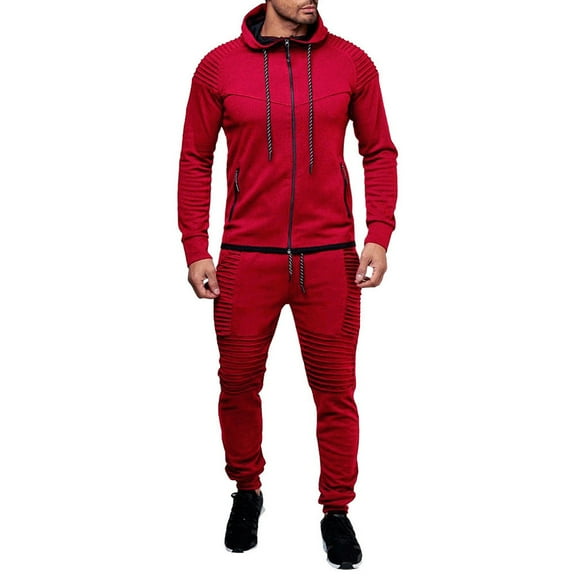 Miluxas Sweatsuits for Men 2 Piece Hoodie Men's Jogging Tracksuit Set Casual Athletic Long Sleeve Outfit Pullover Suit Set Red XL(XL)