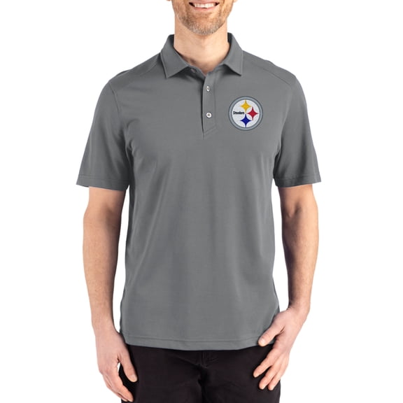 Men's Cutter & Buck Gray Pittsburgh Steelers Big & Tall Advantage Refresh Epic Confidence Recycled Tri-Blend Pique Polo