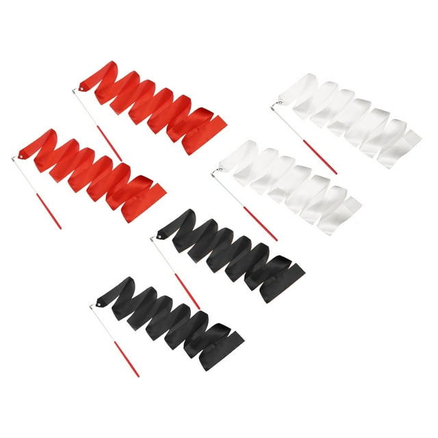 Uxcell 6 Pcs Dance Ribbons, 78.7 Inch Gymnastics Ribbon Streamers with Red Wand for Gymnastics Artistic, Red/White/Black