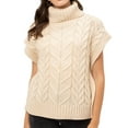 thumbnail image 5 of FashionMille Women Oversized Regular Fit Cable Knitted Vest Sweater High Neck Pullover Top, 5 of 5