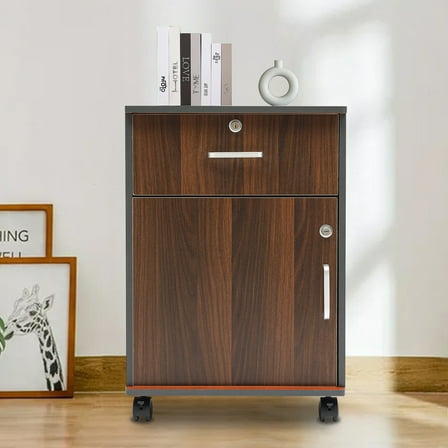 2 Tier Mobile File Cabinet, Under Desk Metal Filing Cabinet with Lock & 1-Drawer