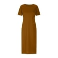 thumbnail image 4 of Summer Dresses for Women 2025 Ndbuld Women's Casual Short Sleeved Split Solid Round Neck Dress Coffee XXXL, 4 of 6