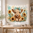 thumbnail image 5 of Fluffy Highland Cow Calf with Sunflowers and Cream Flowers, Whimsical Rustic for Animal Lovers, Farmhouse Wall Art Decor, Birthday Gift, Tapestry Wall Hanging for Living Room and Nursery, 5 of 7