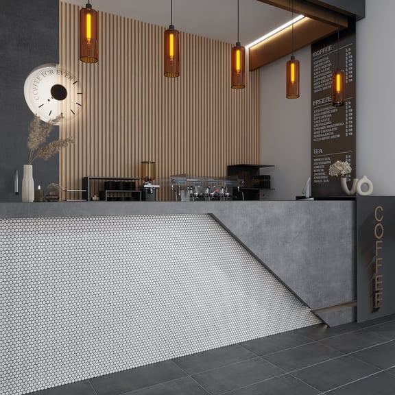 Cirkel 11.46 in. x 12.4 in. Glossy White Porcelain Mosaic Wall and Floor Tile (9.87 sq. ft./case) (10-pack)