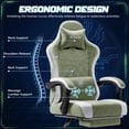 thumbnail image 3 of Vyrox Reclining Gaming Chair with Footrest, Massage Lumbar Support, Breathable Technical Fabric, Ergonomic Video Game Chair with Headrest, Green, 3 of 7