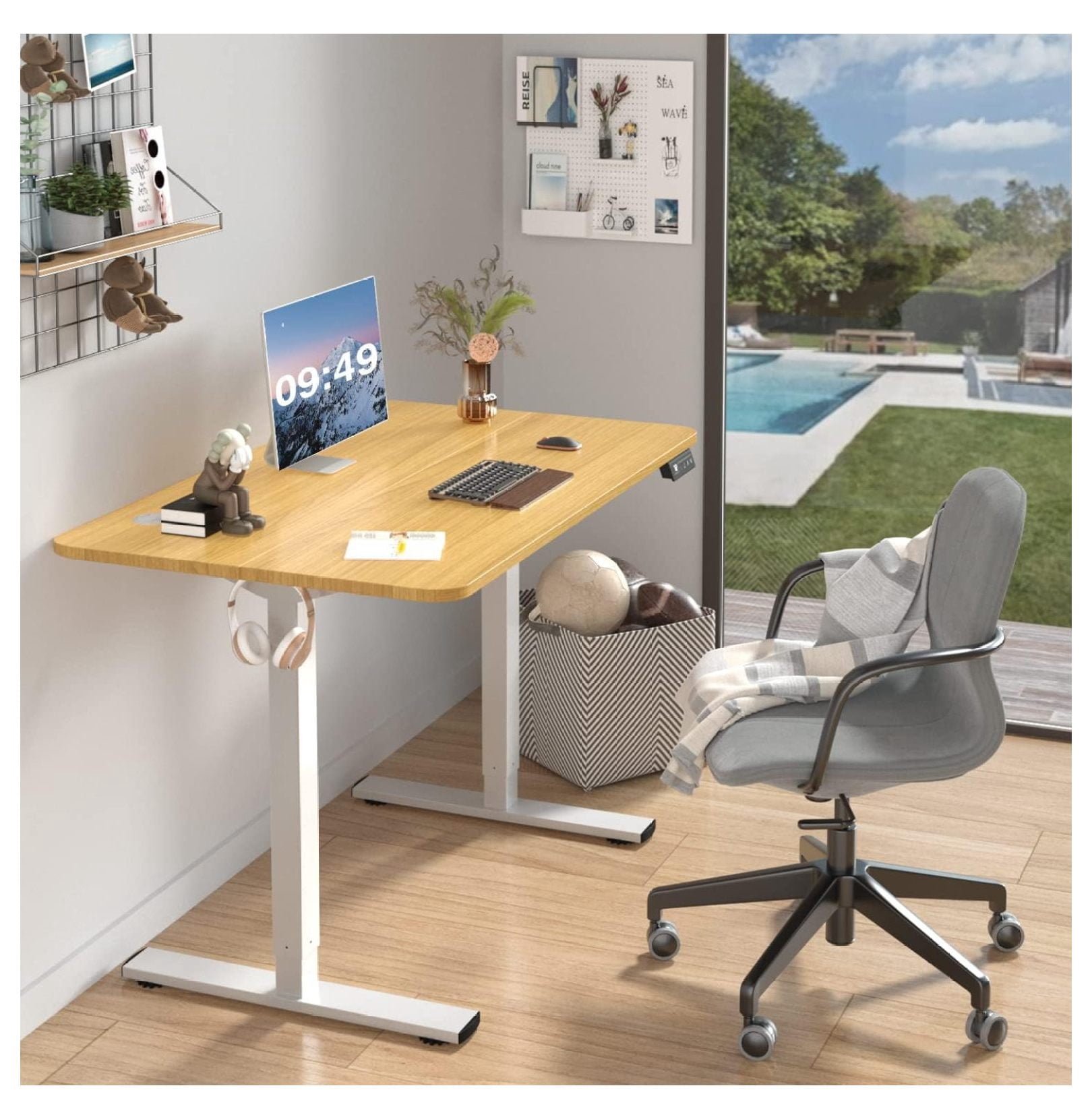 WDZS Electric Height Adjustable Standing Desk Large 40 x 24 Inches Sit Stand up Desk Home Office Computer Desk Memory Preset with T-Shaped Metal Bracket, Wood