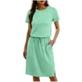 thumbnail image 2 of Tauxra Women's Short Sleeve Casual T-Shirt Dress with Drawstring Waist Crewneck Solid Color Soft Stretchy for Summer Spring, 2 of 6