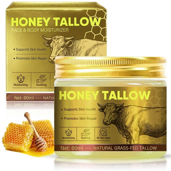 Tallow Balm, 60ml Whipped Tallow Balm, Grass-Fed Beef Tallow Face Moisturizer, Tallow and Honey Balm, for Sensitive Skin, Deep Nourishment, Organic Ingredients.