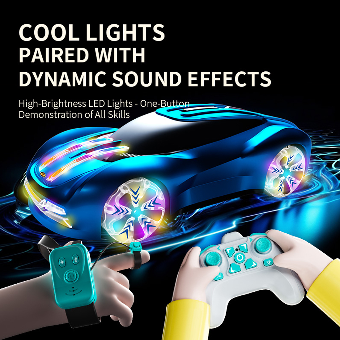 Q206 New Energy Concept RC Car, Smart Spray Light Sports Car Toy with 3.7V 1200mAh Battery, 2.4G Remote Control , Music & LED Effects – For Adults